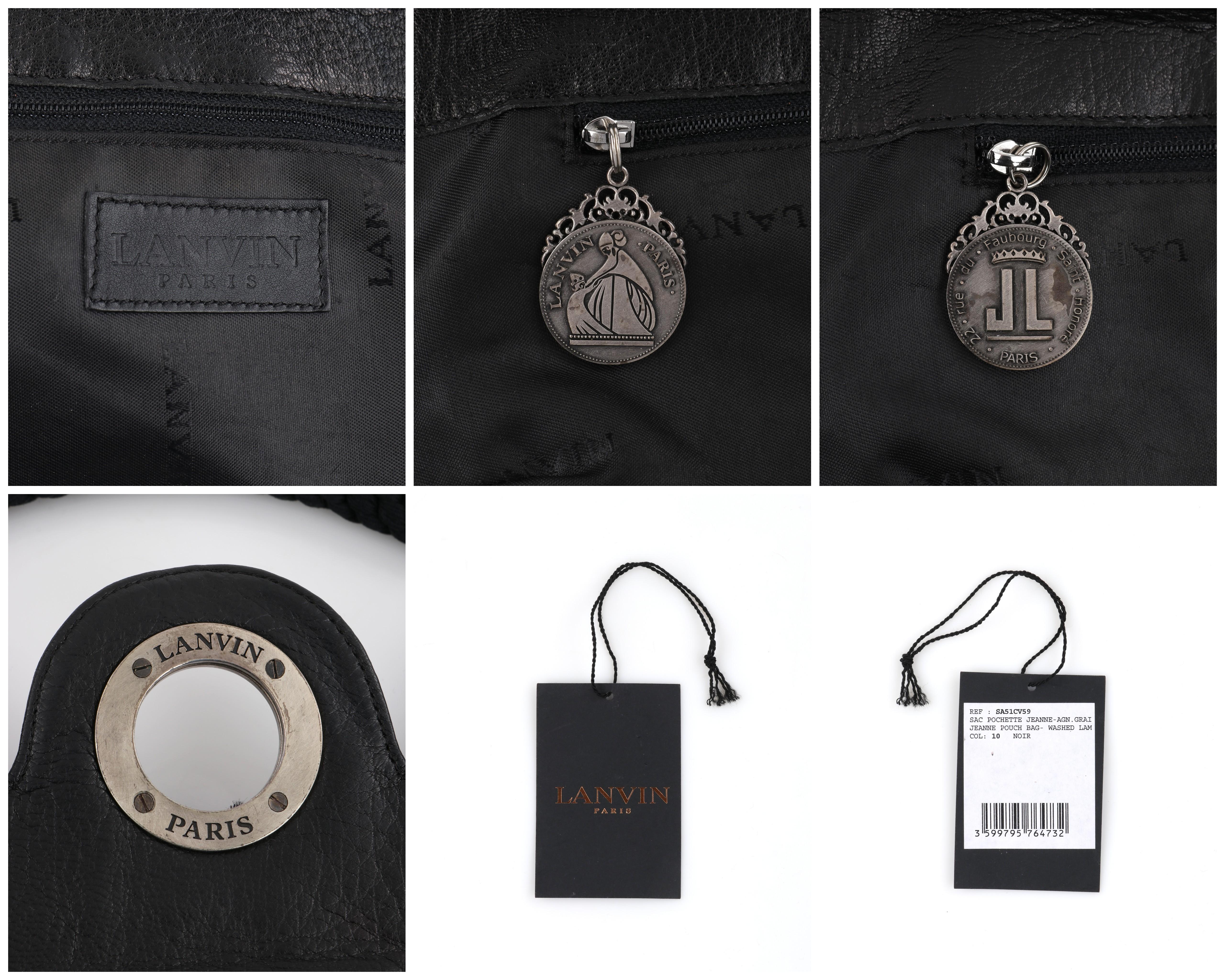 LANVIN “Jeanne” Black Leather Braided Pom Pom Tassel Strap Flap Clutch Handbag  3