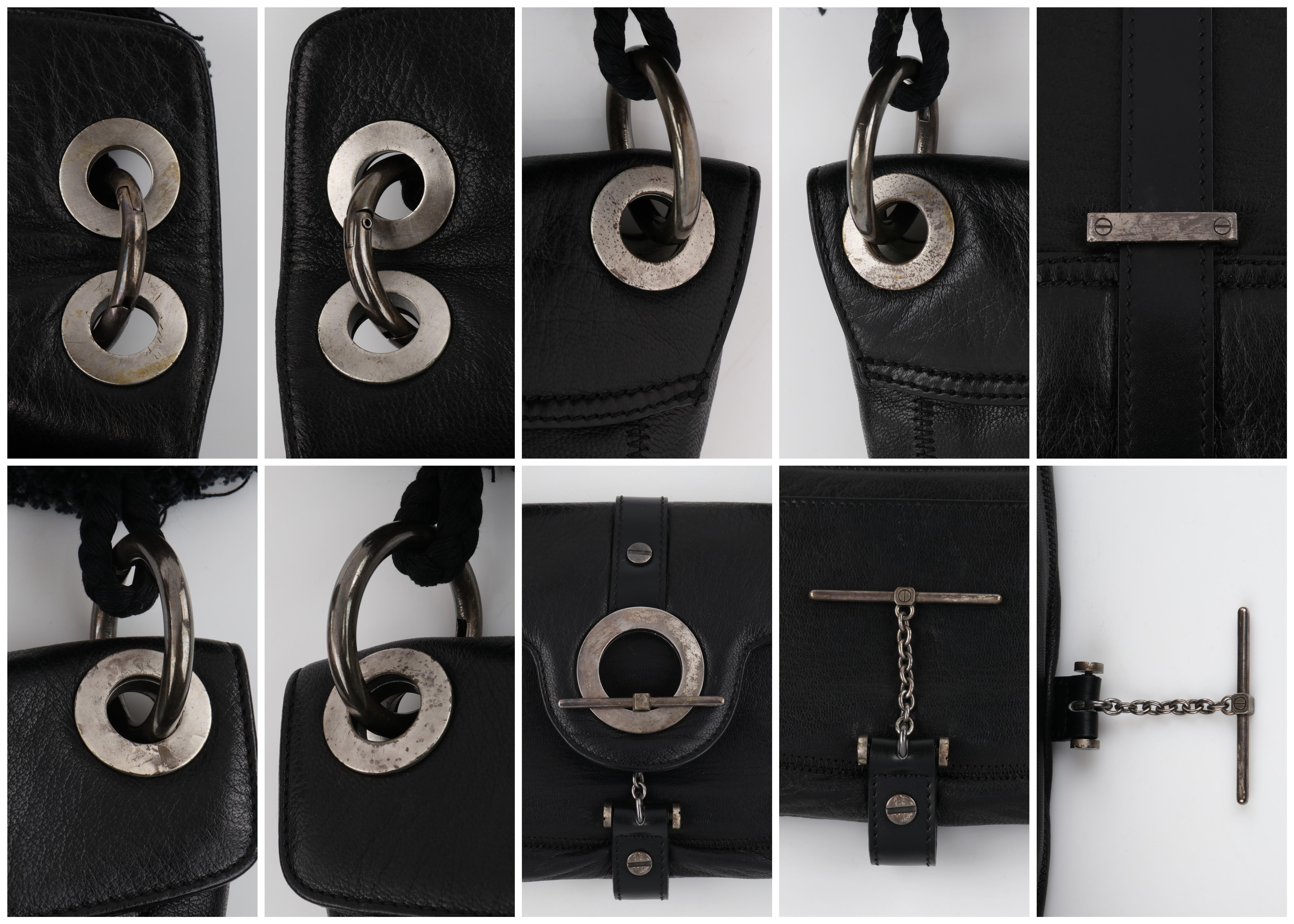 LANVIN “Jeanne” Black Leather Braided Pom Pom Tassel Strap Flap Clutch Handbag  4