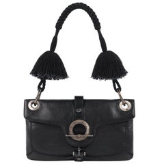 LANVIN “Jeanne” Black Leather Braided Pom Pom Tassel Strap Flap Clutch  Handbag at 1stDibs