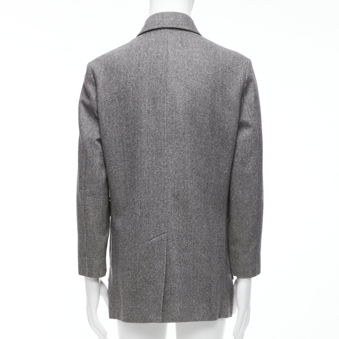 LANVIN JL grey wool blend herringbone dual pocketed overcoat IT46 S For Sale 1