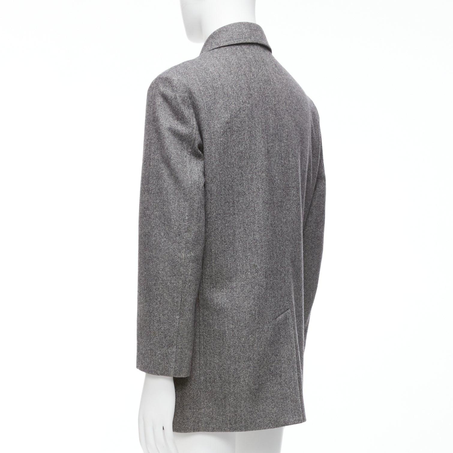 LANVIN JL grey wool blend herringbone dual pocketed overcoat IT46 S For Sale 2