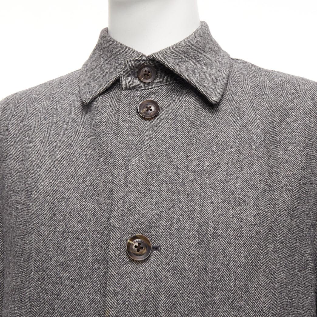 LANVIN JL grey wool blend herringbone dual pocketed overcoat IT46 S For Sale 3