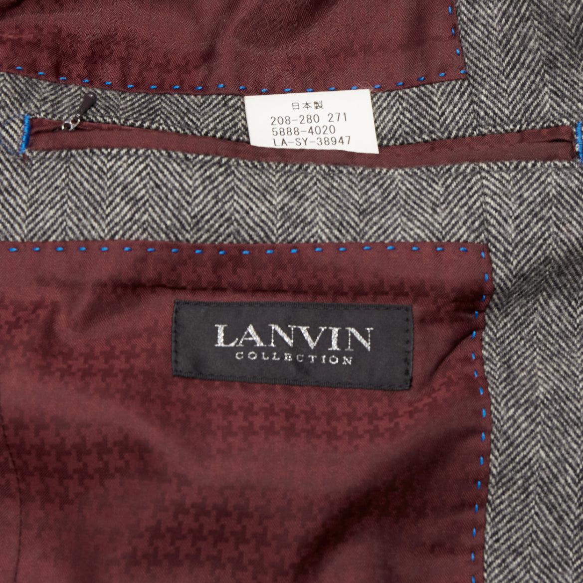 LANVIN JL Grauer Fischgrätmantel mit zwei Taschen aus Wollmischung IT46 S im Angebot 4
