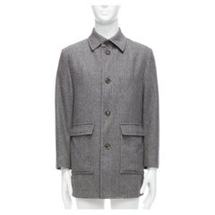 LANVIN JL grey wool blend herringbone dual pocketed overcoat IT46 S