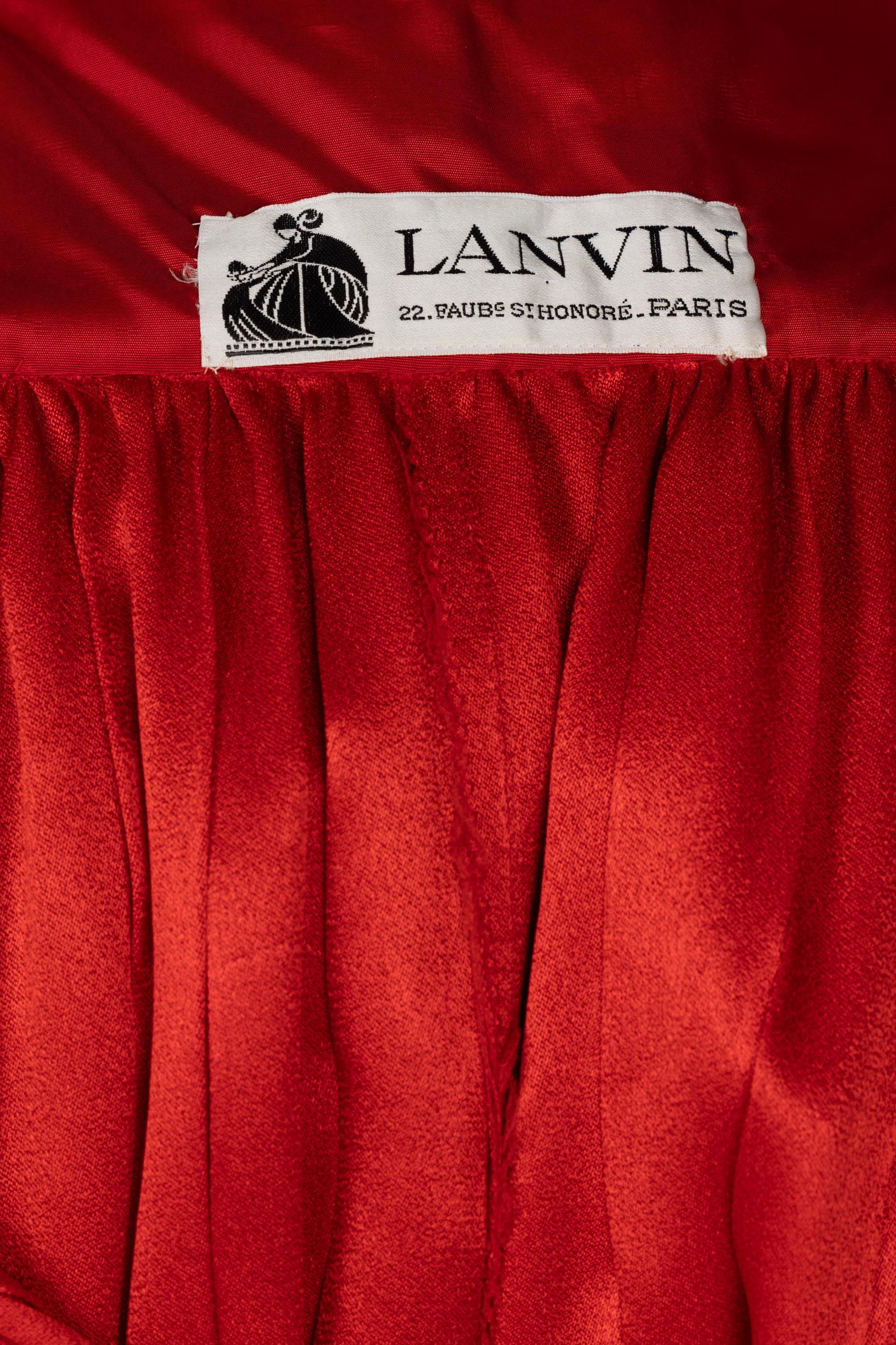 Lanvin Jules-François Crahay Demi Couture Red Pleated Brocade Maxi Skirt 1970s For Sale 4