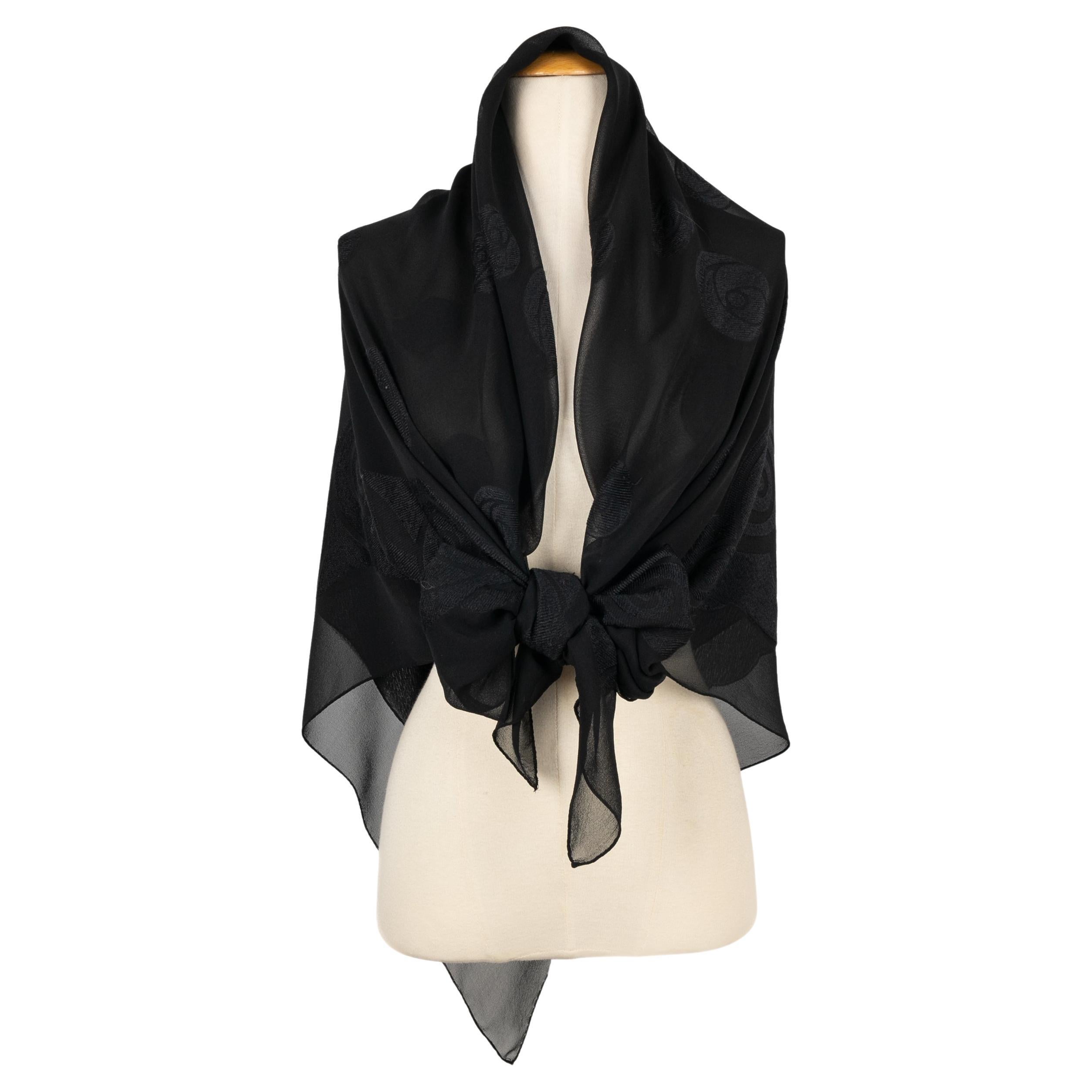 Lanvin Großer schwarzer Stola-Schal aus Seidenmuslin im Angebot
