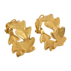 Lanvin Large Hoop Clip Earrings Gilt Leaves