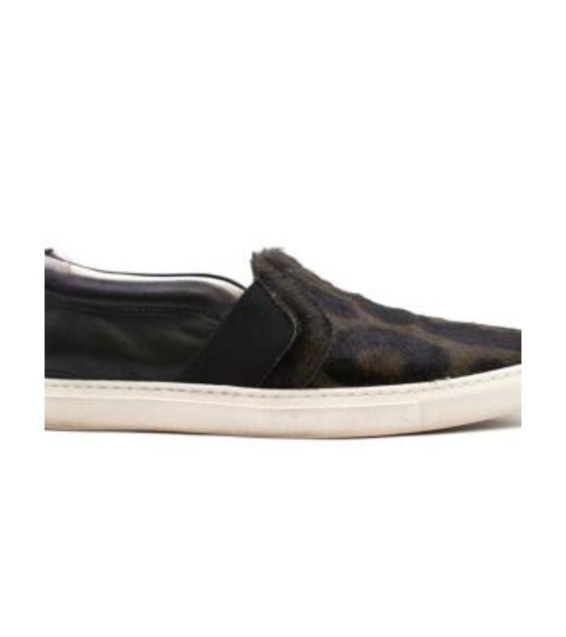 Lanvin Leopard Print Pull On Calf Hair & Leather Sneakers 

- Black leather
- Black and khaki green leopard print print in calf hair
- White lining and insole
- Elasticated sides to slip on
- Sizing and Made in Italy printed on the interior of both
