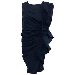 Lanvin Les 10 Ans Black Taffeta Gathered Sleeveless Cocktail Dress With Ruffles