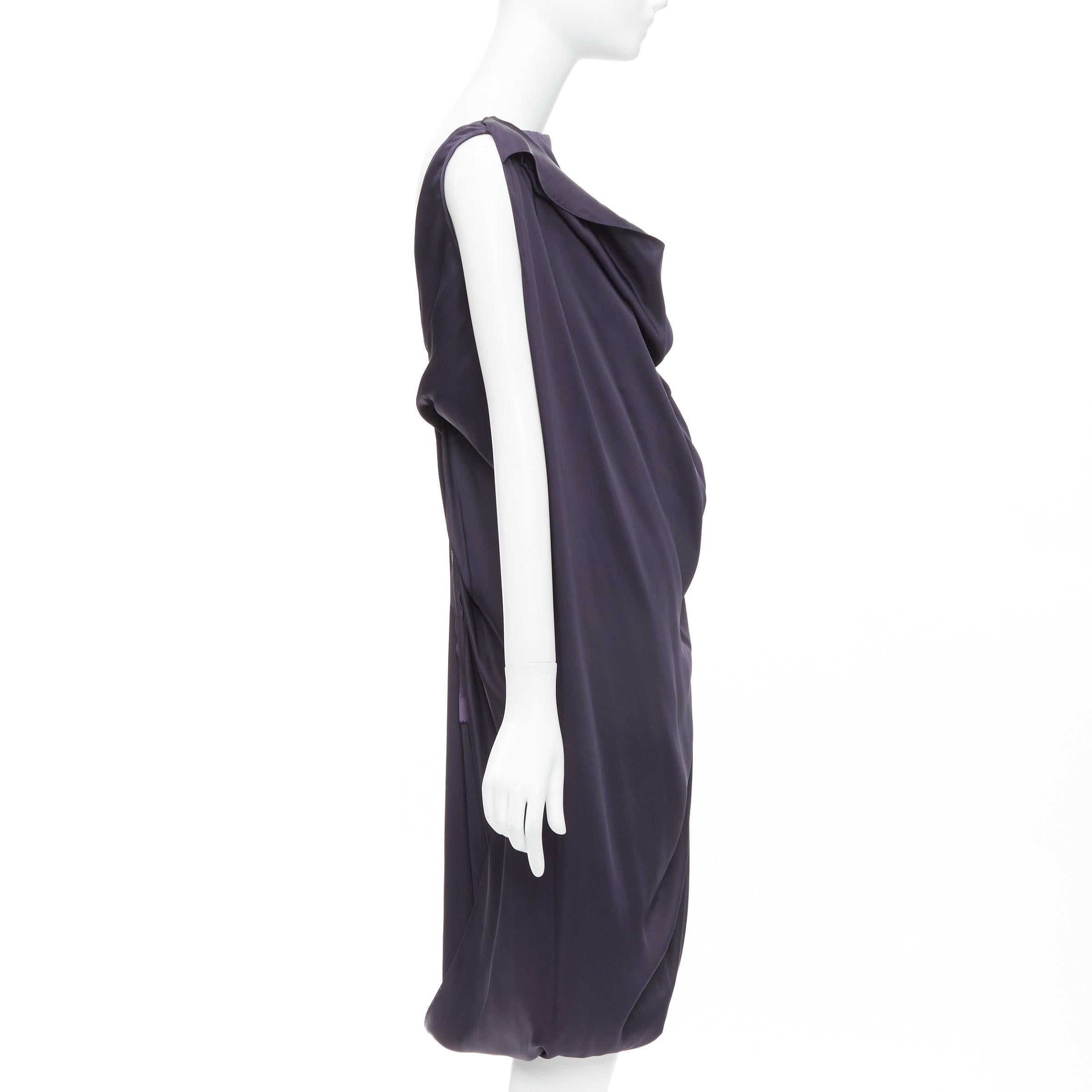 LANVIN Les 10 Ans navy acetate silk draped front zip back midi dress FR38 M In Excellent Condition In Hong Kong, NT