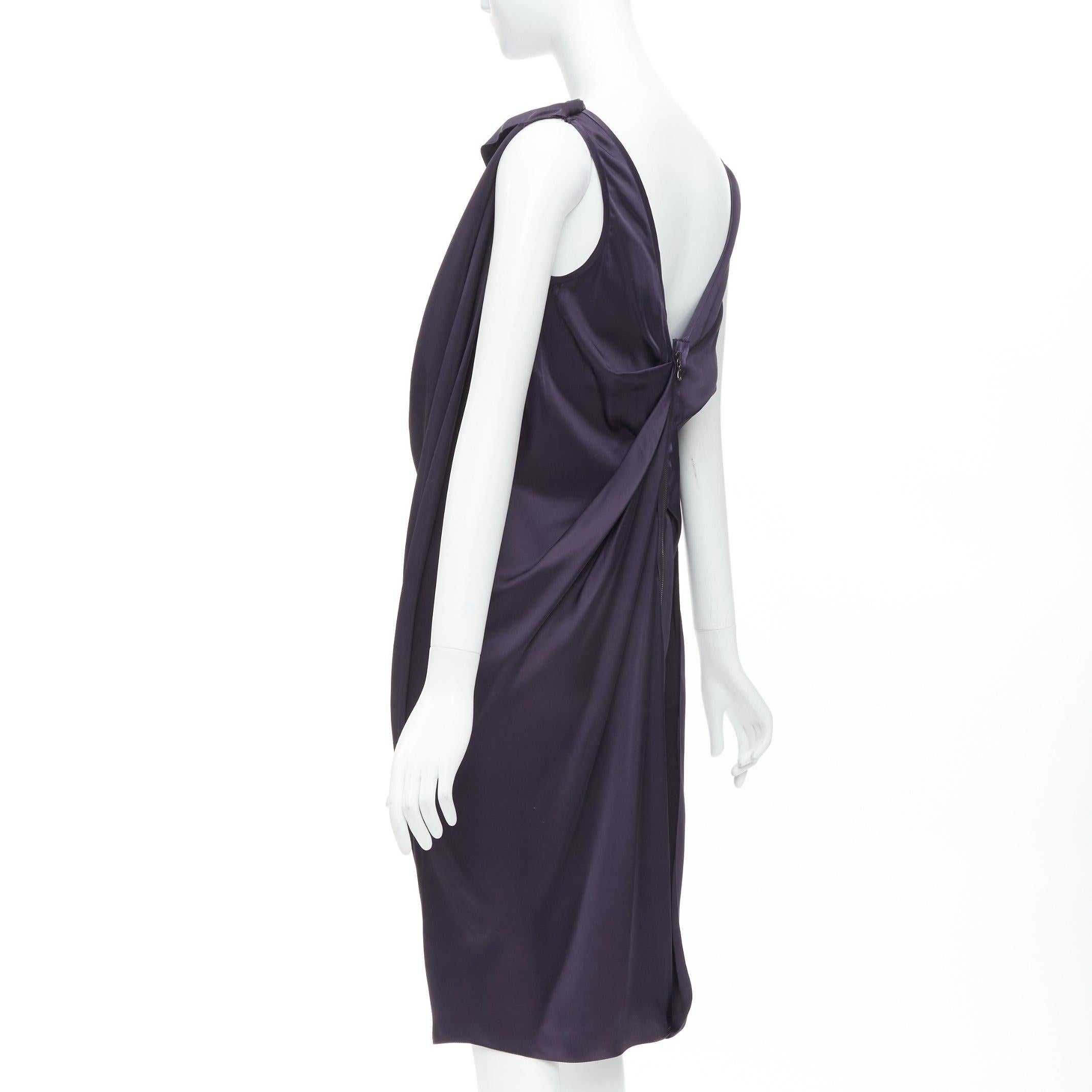 Women's LANVIN Les 10 Ans navy acetate silk draped front zip back midi dress FR38 M