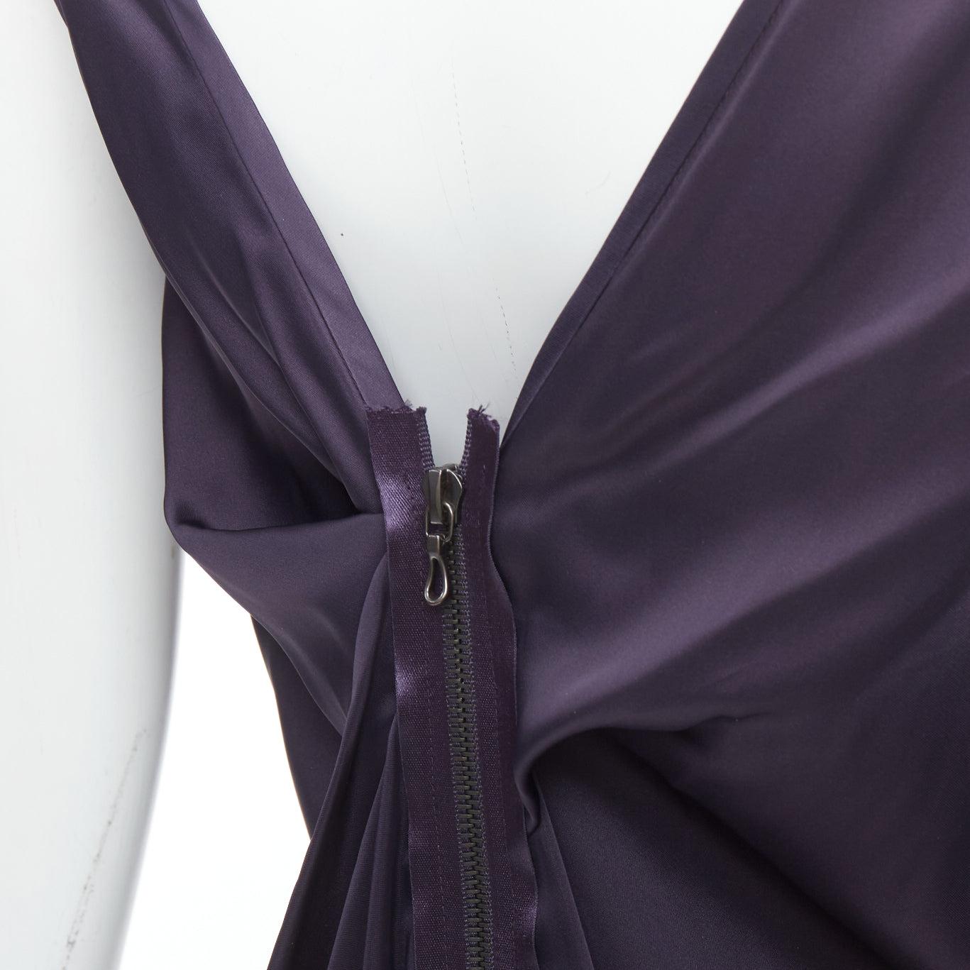 LANVIN Les 10 Ans navy acetate silk draped front zip back midi dress FR38 M 1