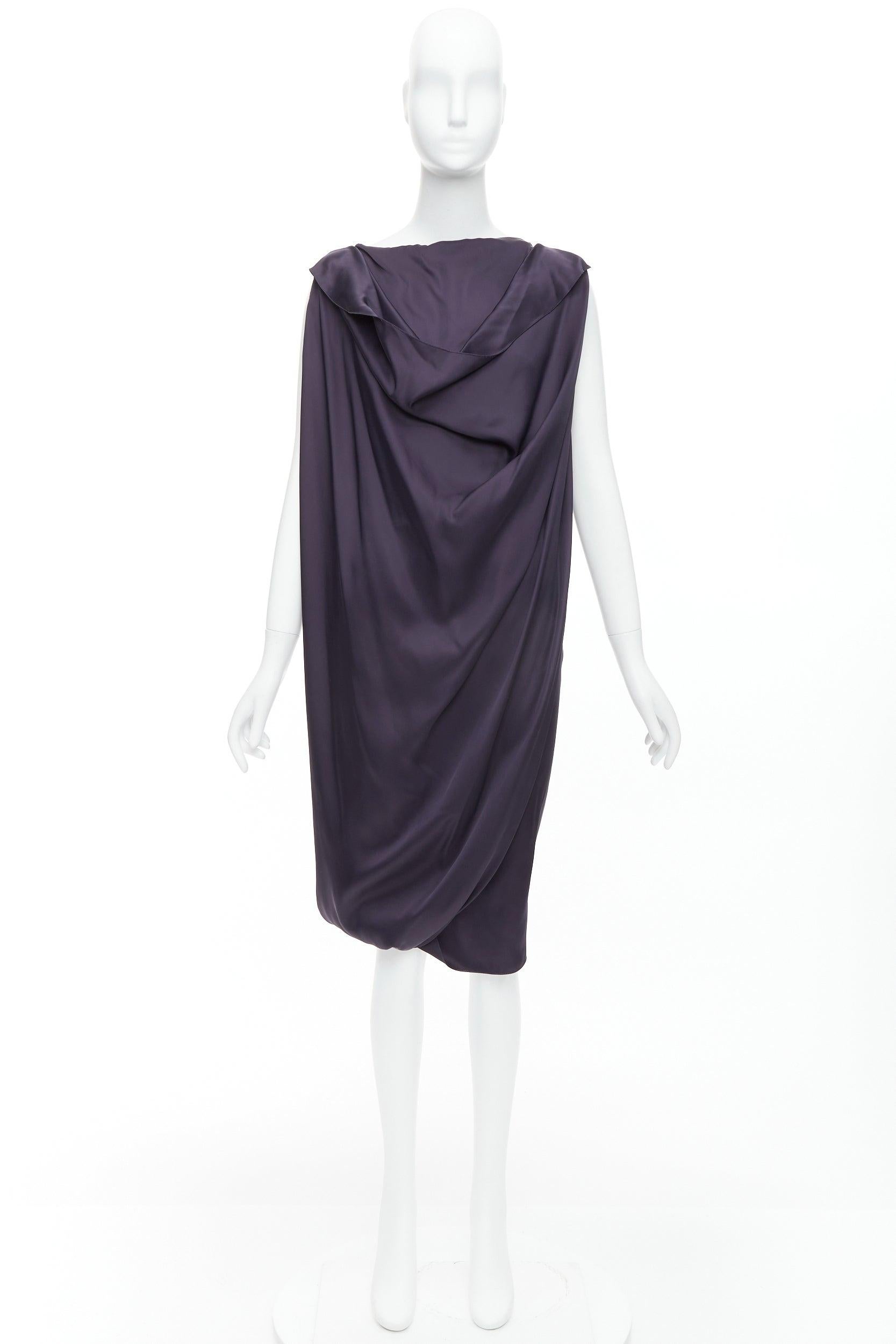 LANVIN Les 10 Ans navy acetate silk draped front zip back midi dress FR38 M 4