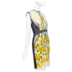 LANVIN Les 10 Ans yellow black cotton silk floral print dress FR36 S Emma Stone