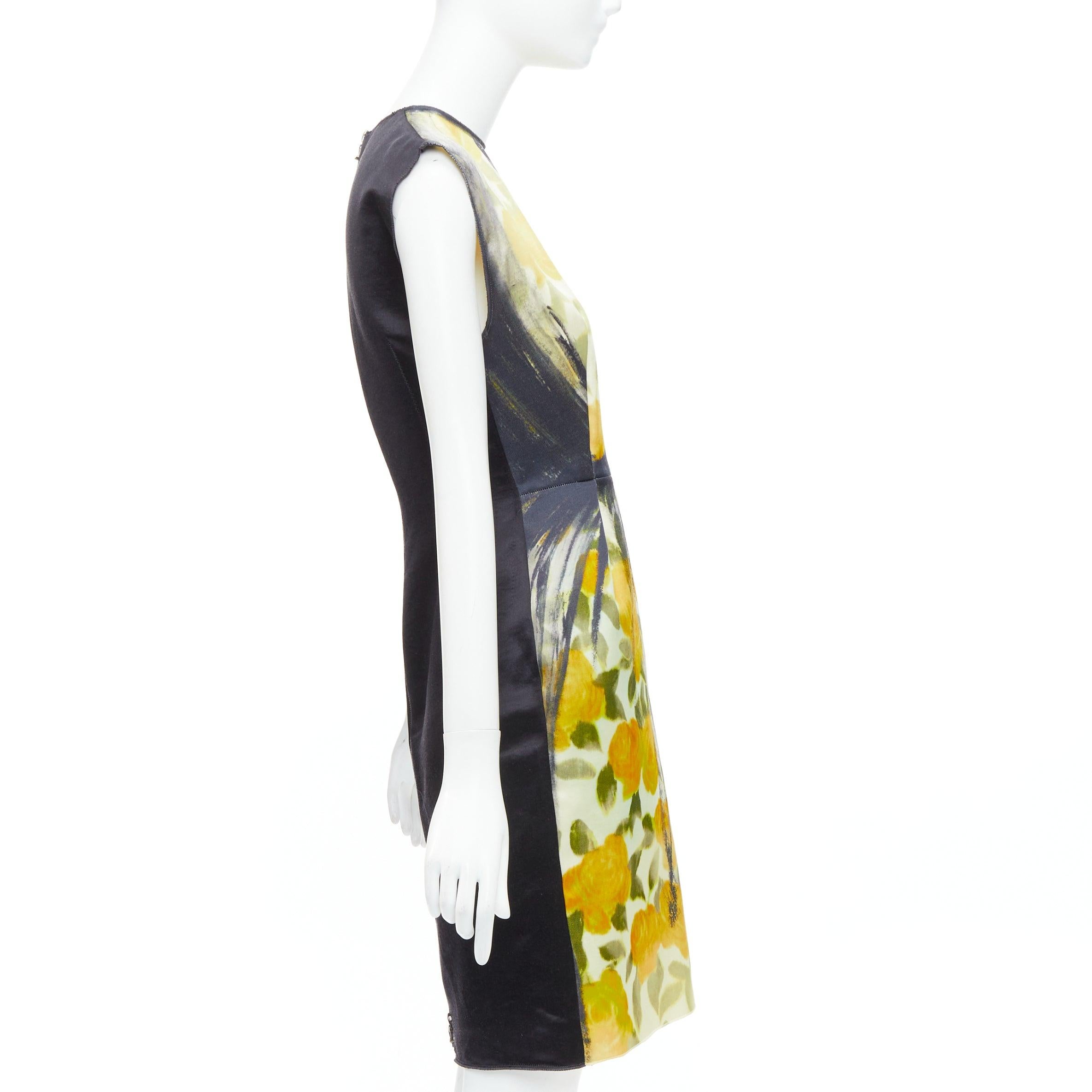 LANVIN Les 10 Ans giallo nero cotone seta stampa floreale vestito FR36 S A. Stone In condizioni ottime in vendita a Hong Kong, NT