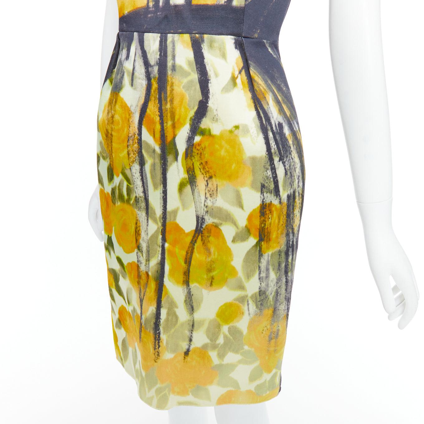 LANVIN Les 10 Ans giallo nero cotone seta stampa floreale vestito FR36 S A. Stone in vendita 2
