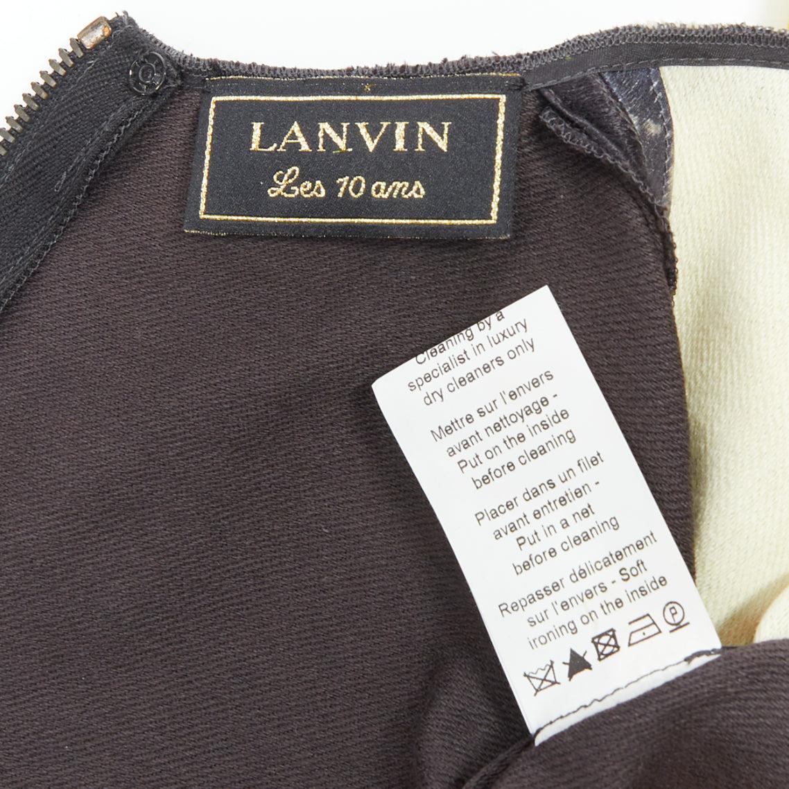LANVIN Les 10 Ans giallo nero cotone seta stampa floreale vestito FR36 S A. Stone in vendita 3
