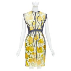 LANVIN Les 10 Ans yellow black cotton silk floral print dress FR36 S Emma Stone