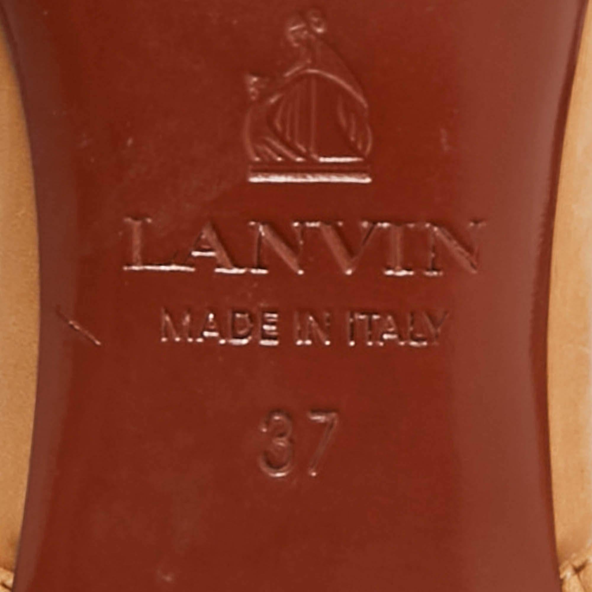 Lanvin Light Brown/Pink Leather and Fabric Bow Thong Ankle Strap Sandals Size 37 For Sale 2