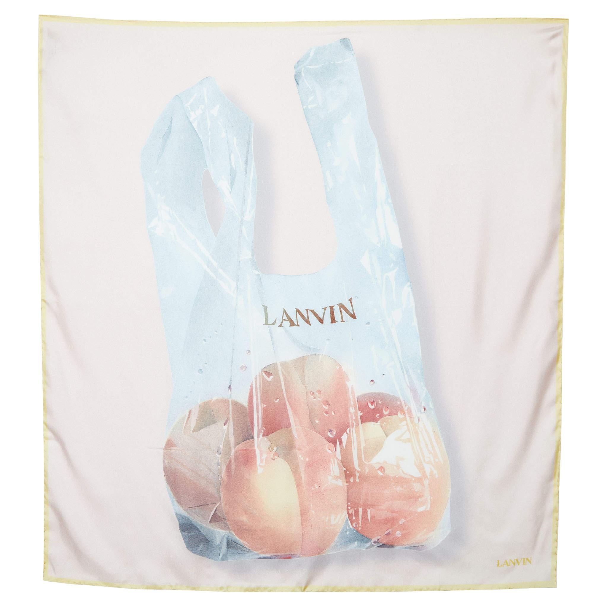 Lanvin Light Pink Apple Bag Printed Silk Square Scarf For Sale