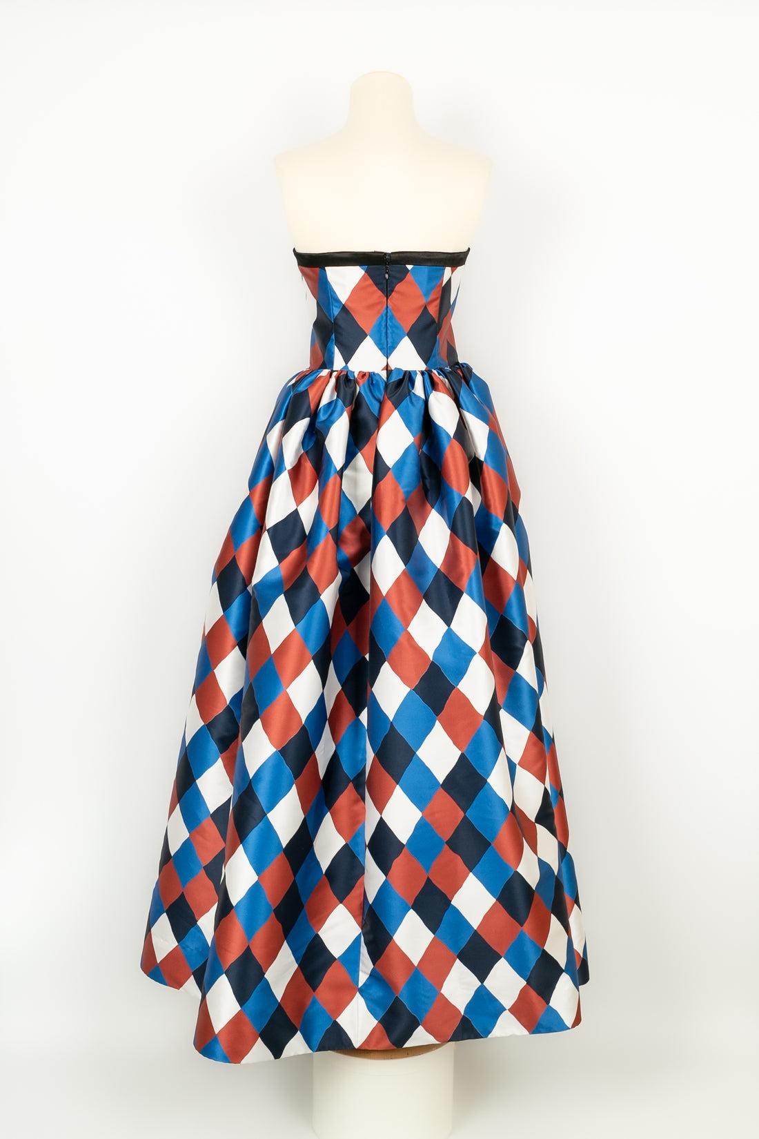 Lanvin Long Dress with Harlequin Patterns In Excellent Condition For Sale In SAINT-OUEN-SUR-SEINE, FR