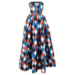 Retro Lanvin Long Dress with Harlequin Patterns