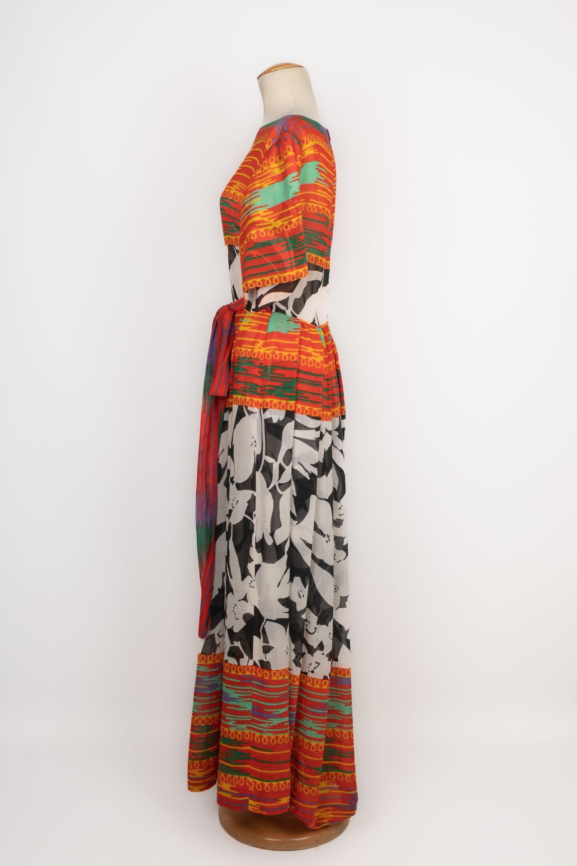 Marron Lanvin - Robe longue à voile en coton imprimé en vente