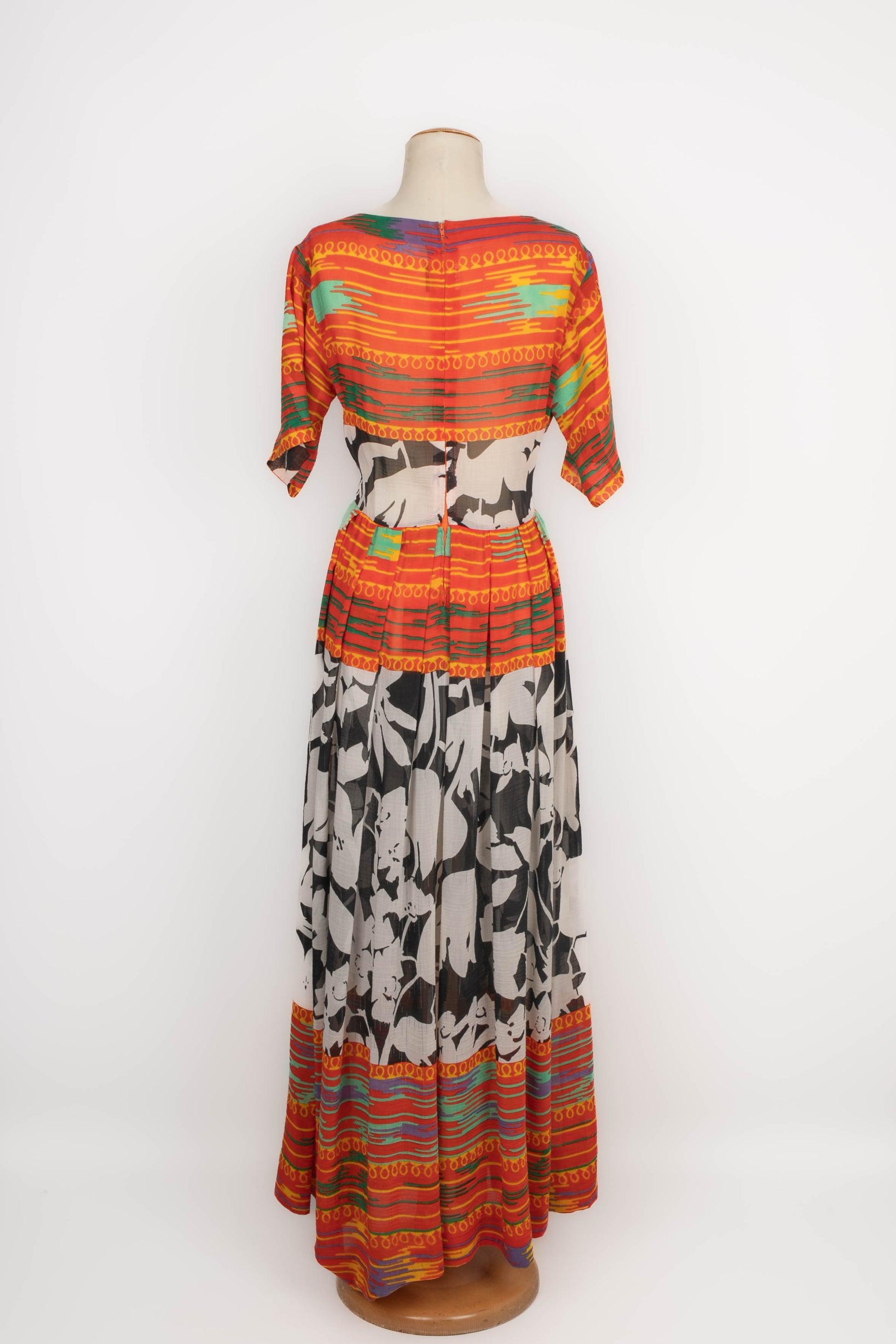 Lanvin - Robe longue à voile en coton imprimé Excellent état - En vente à SAINT-OUEN-SUR-SEINE, FR