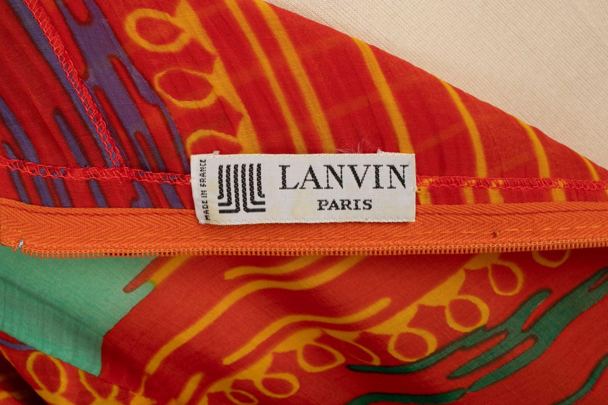 Lanvin - Robe longue à voile en coton imprimé en vente 3