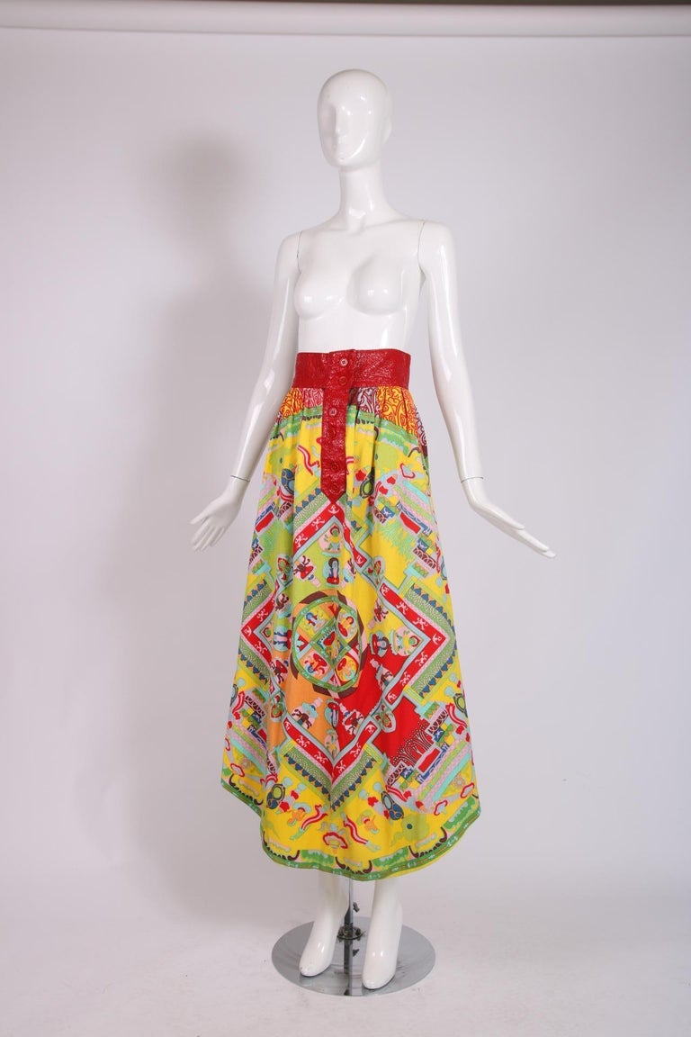 Lanvin Maxi Skirt w/Red Pleather Trim and 'Buddha' Print For Sale at ...