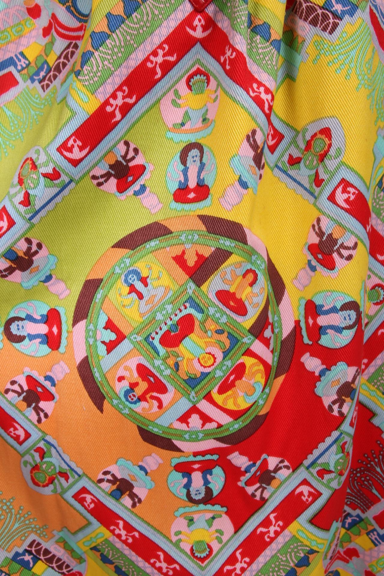 Lanvin Maxi Skirt w/Red Pleather Trim & 'Buddha' Print In Good Condition In Studio City, CA