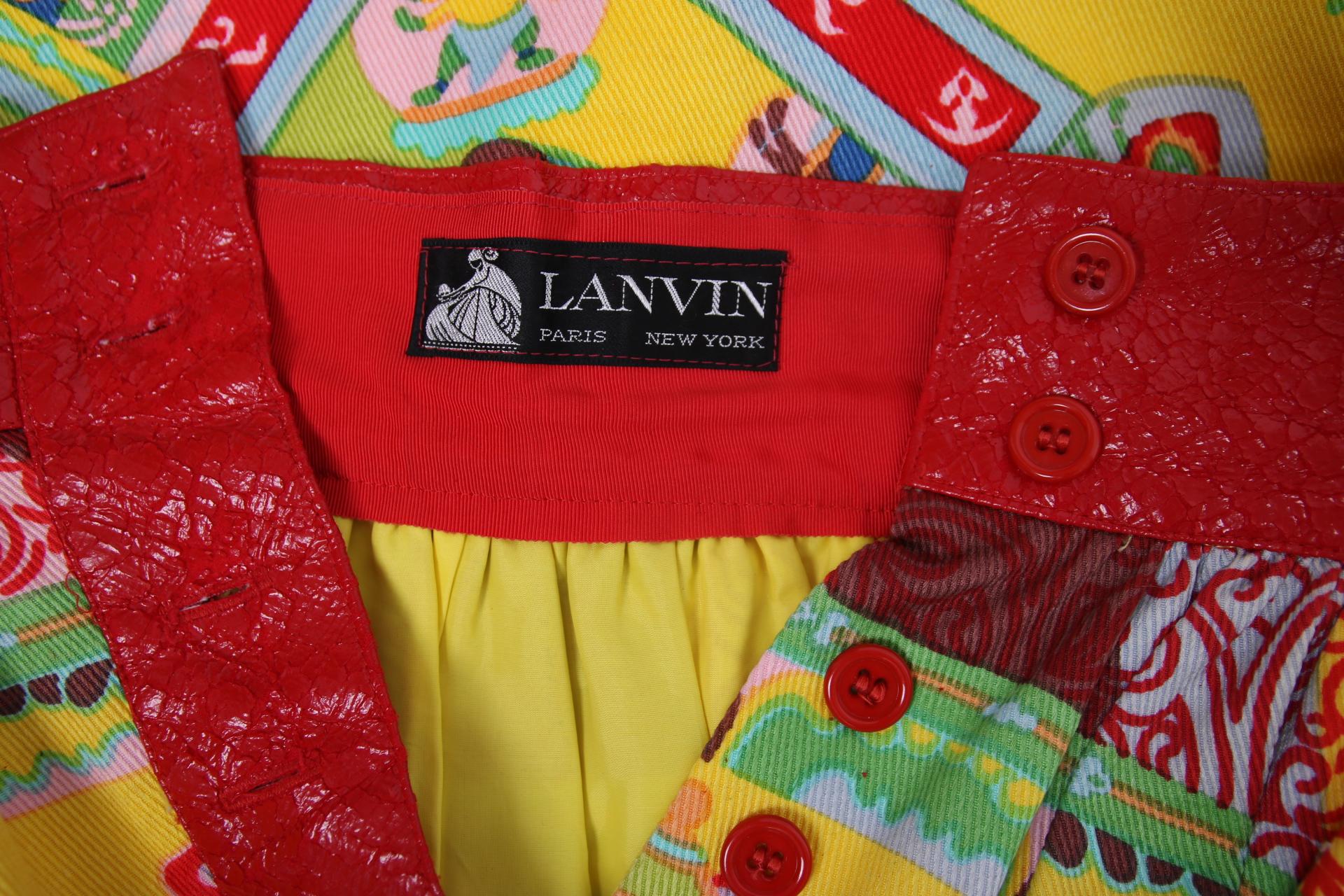 Lanvin Maxi Skirt w/Red Pleather Trim & 'Buddha' Print 1