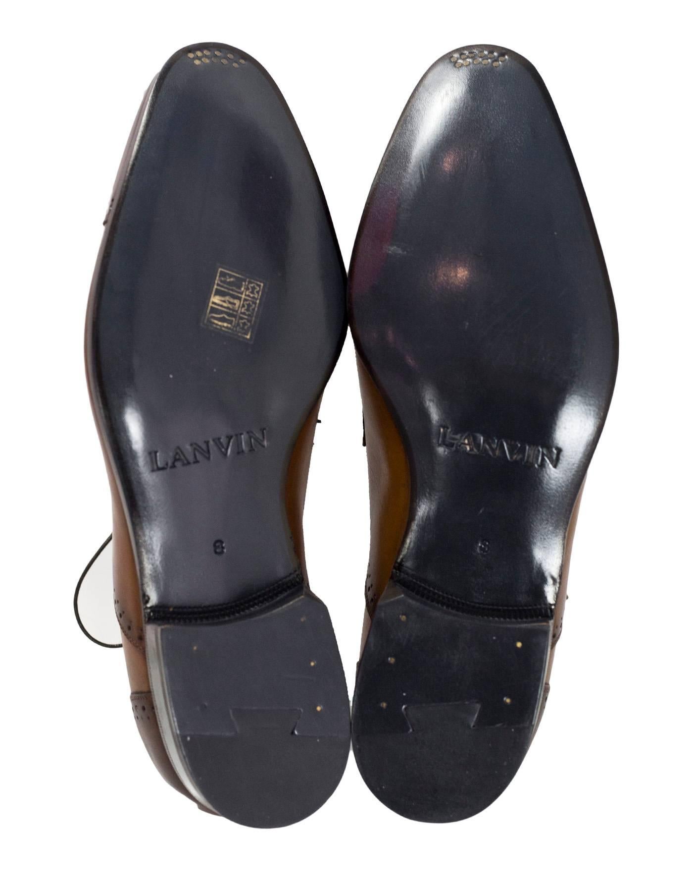 Lanvin Men's Brown Leather Oxford Shoes Sz 8 NIB In Excellent Condition In New York, NY