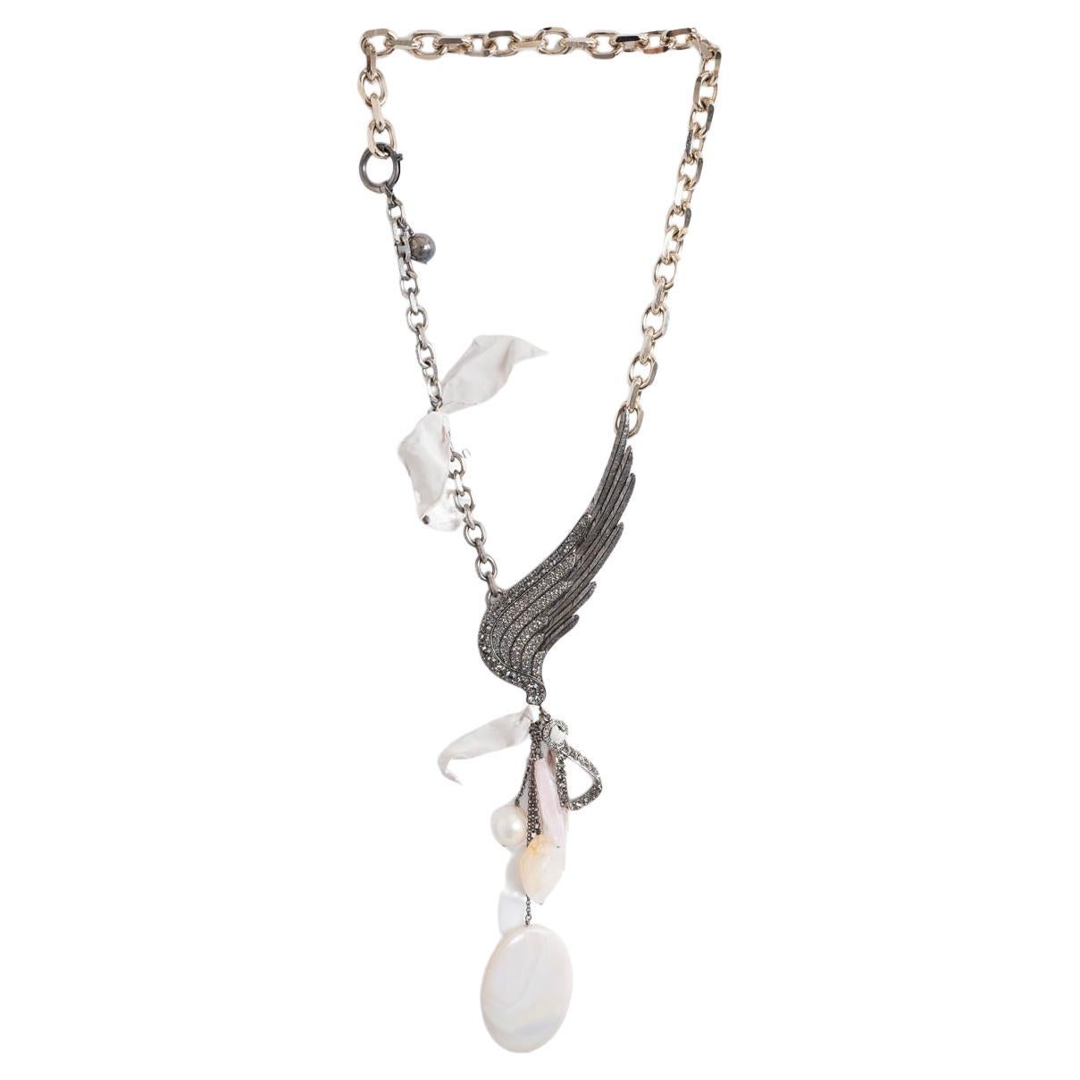 LANVIN metal CRYSTAL WING & STONE CHAIN Necklace Retails $9.8k For Sale