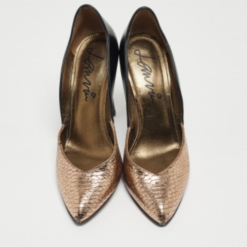 Lanvin Metallisch/Schwarz Geprägtes Python und Leder Pumps Größe 38 im Angebot 1
