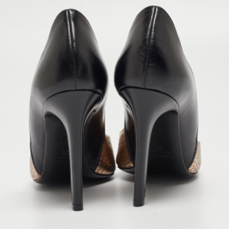 Lanvin Metallisch/Schwarz Geprägtes Python und Leder Pumps Größe 38 im Angebot 2