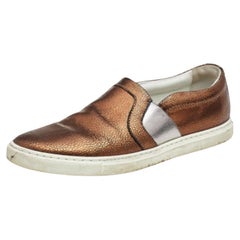 Lanvin Metallic Bronze Textur Leder Slip On Turnschuhe Größe 38