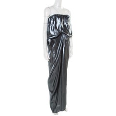 Lanvin Metallic Draped Strapless Dress M
