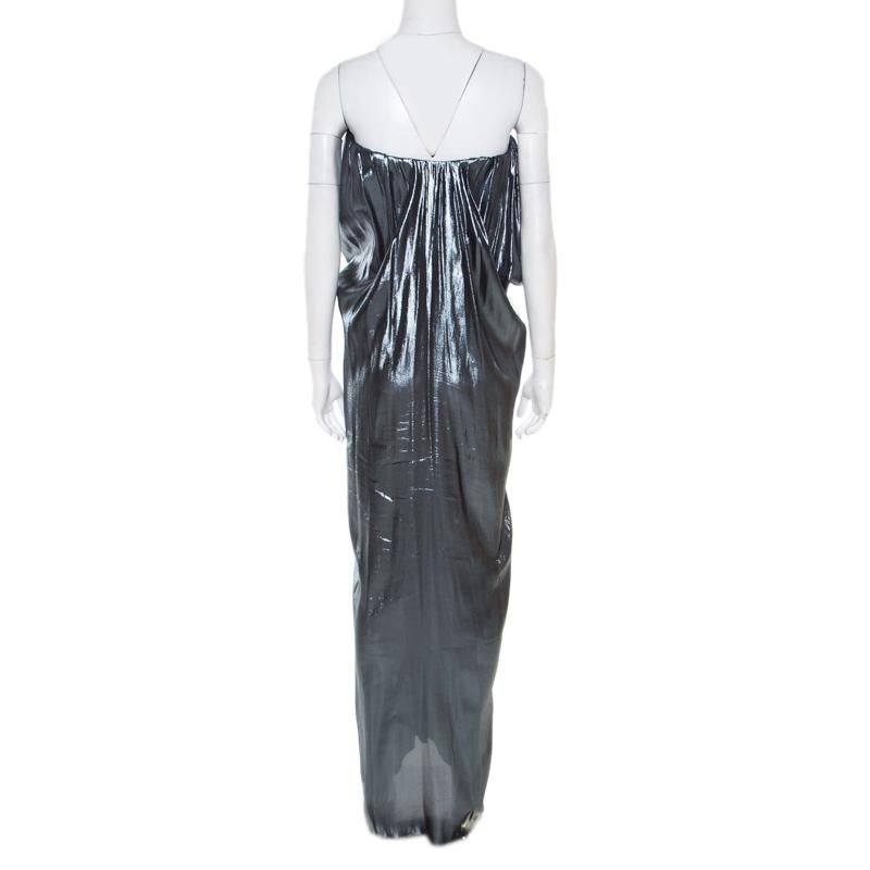 Gray Lanvin Metallic Draped Strapless Dress M