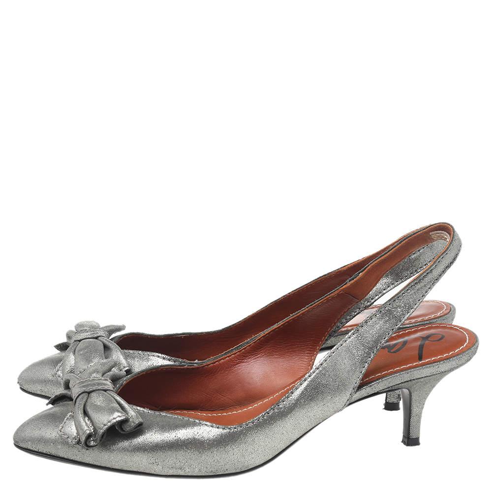 Lanvin Metallic Grey Fabric Bow Sandals Size 36 In Good Condition In Dubai, Al Qouz 2