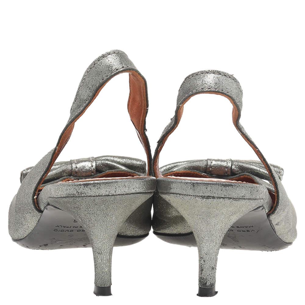 Women's Lanvin Metallic Grey Fabric Bow Sandals Size 36
