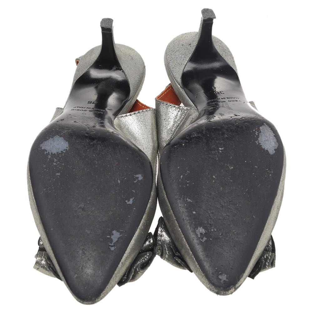 Lanvin Metallic Grey Fabric Bow Sandals Size 36 1