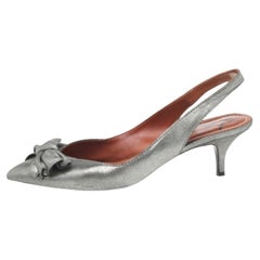 Lanvin Metallic Grey Fabric Bow Sandals Size 36