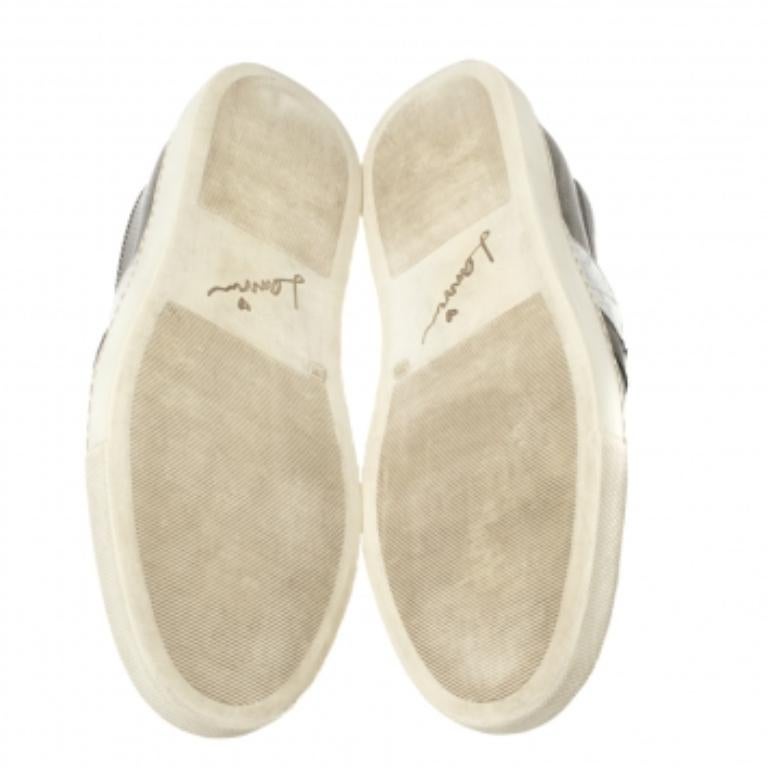 Lanvin Metallic Grey Leather Slip On Sneakers Size 37 In Fair Condition For Sale In Dubai, Al Qouz 2