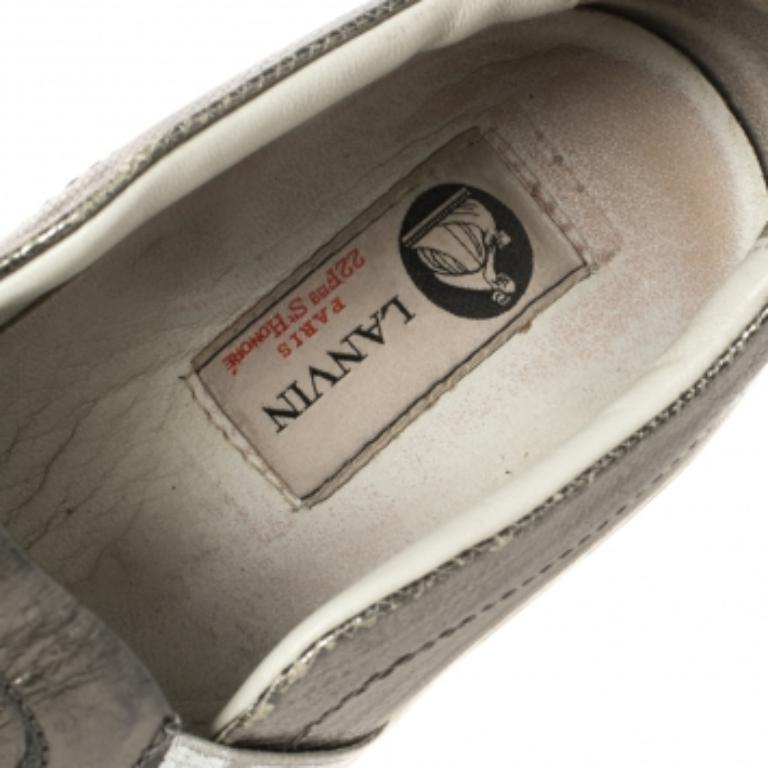 Lanvin Metallic Grey Leather Slip On Sneakers Size 37 For Sale 2