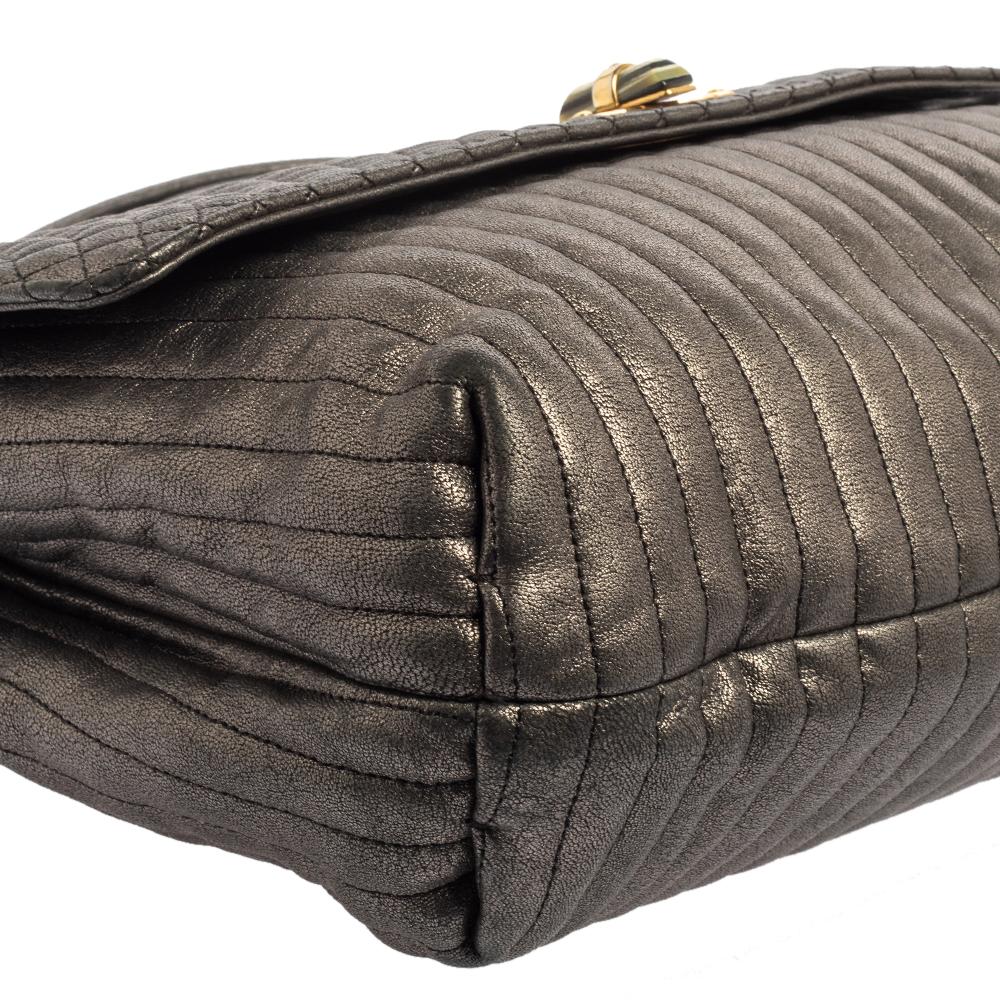 Black Lanvin Metallic Grey Quilted Leather Happy Shoulder Bag