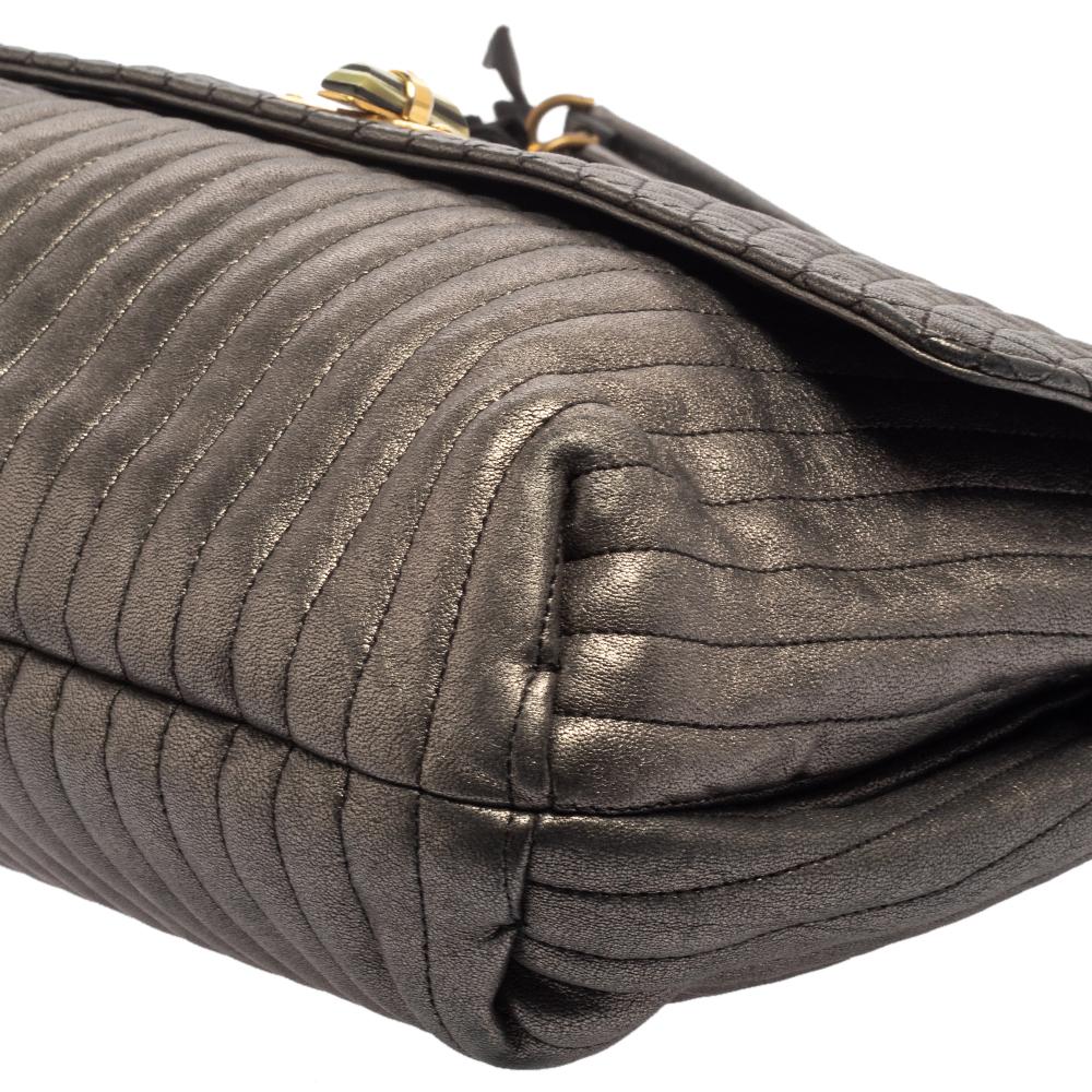 Lanvin Metallic Grey Quilted Leather Happy Shoulder Bag In Good Condition In Dubai, Al Qouz 2