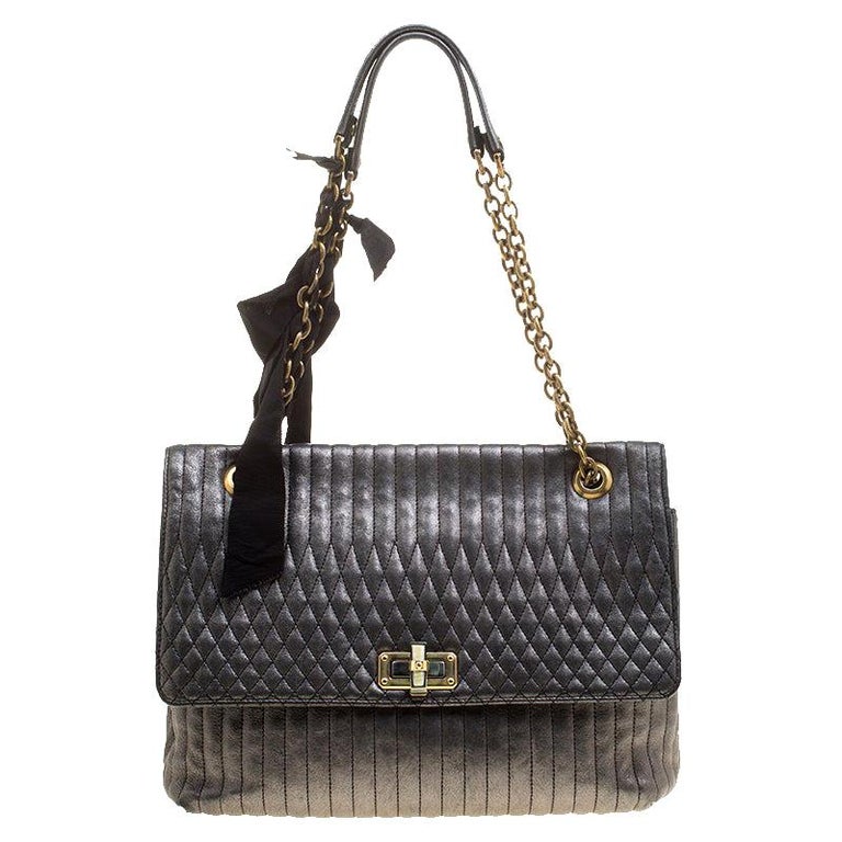 Lanvin Metallic Grey Quilted Leather Happy Shoulder Bag For Sale at 1stDibs
