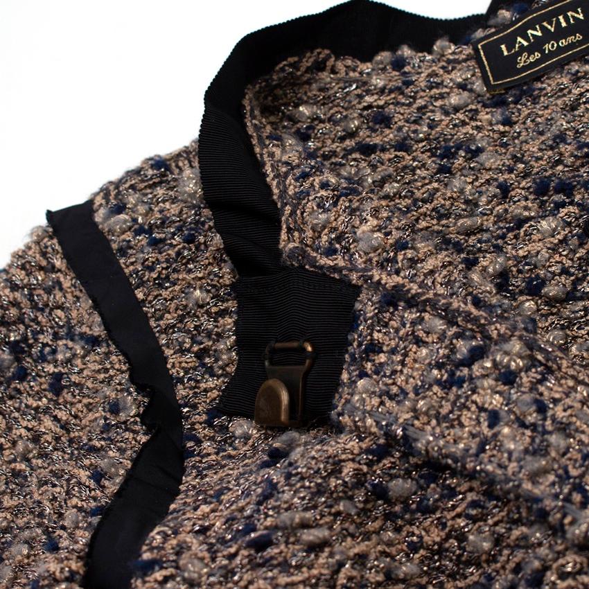 Gray Lanvin Metallic Knit Faux-pearl Collarless Long Jacket - Size XS For Sale