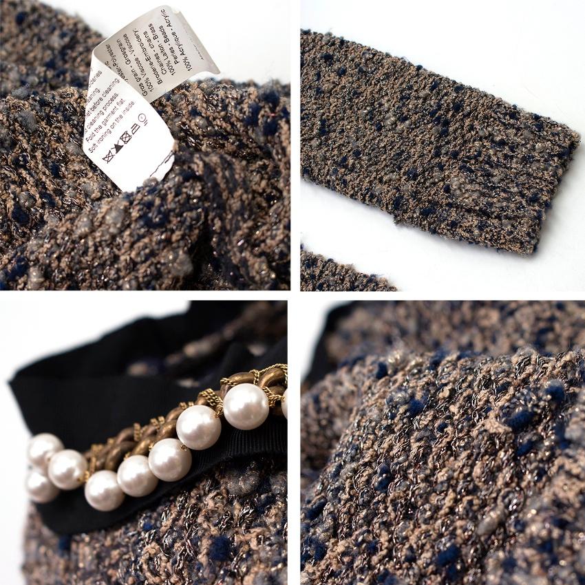 Lanvin Metallic Knit Faux-pearl Collarless Long Jacket - Size XS For Sale 1